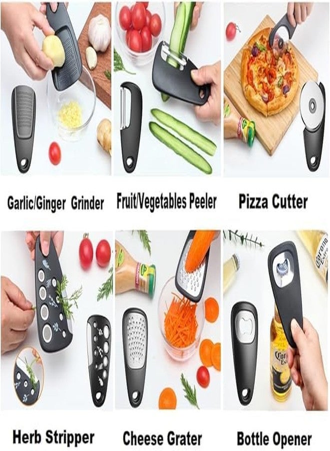 SGABANI Kitchen Unique Gadgets 6 Pieces, Space Saving, Cheese Grater, Bottle Opener, Fruit Vegetable Peeler, Pizza Cutter, Garlic Ginger Grinder, Herb Stripper Gift Set - Image 4